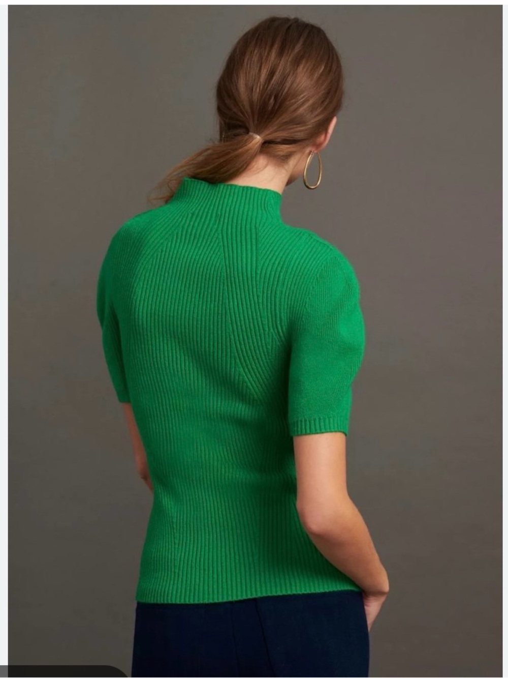 Anthropologie Bright Green Ribbed Short-Sleeve Turtleneck Sweater